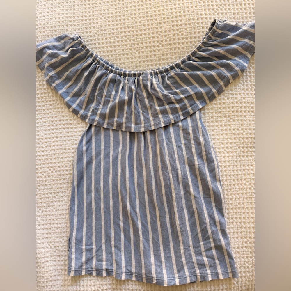 Old Navy Blue and White Striped Off-Shoulder Top